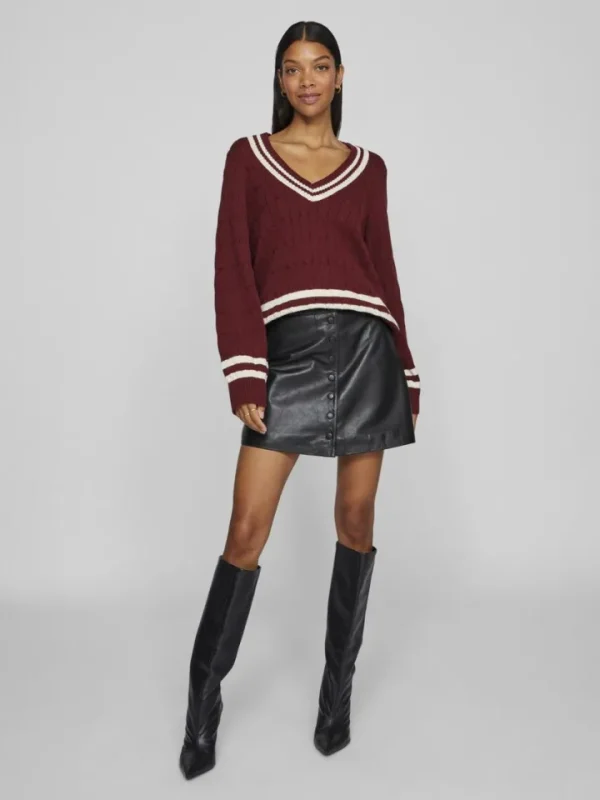 Vila Jumpers & Cardigans<Senna V-Neck Jumper (Cabernet/Birch)