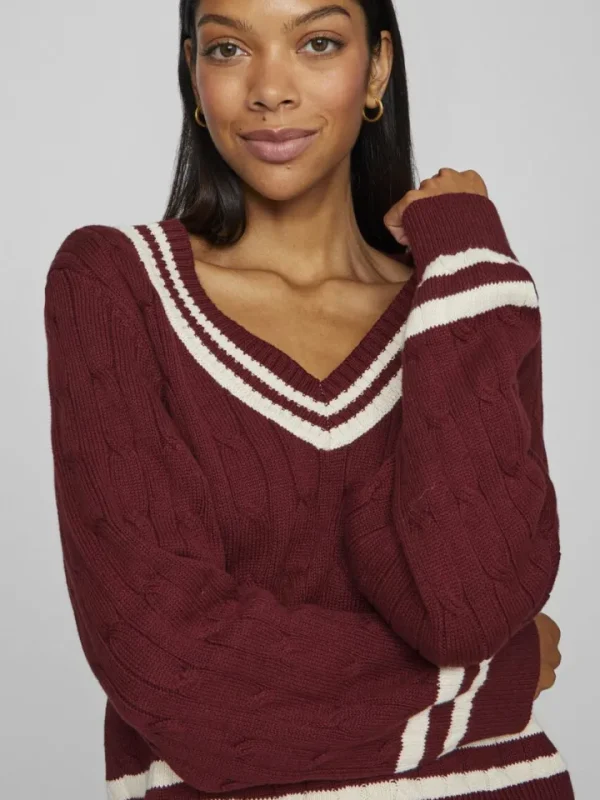 Vila Jumpers & Cardigans<Senna V-Neck Jumper (Cabernet/Birch)