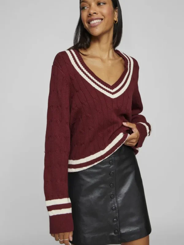 Vila Jumpers & Cardigans<Senna V-Neck Jumper (Cabernet/Birch)