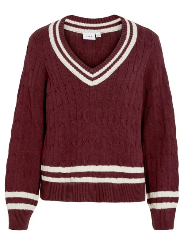 Vila Jumpers & Cardigans<Senna V-Neck Jumper (Cabernet/Birch)