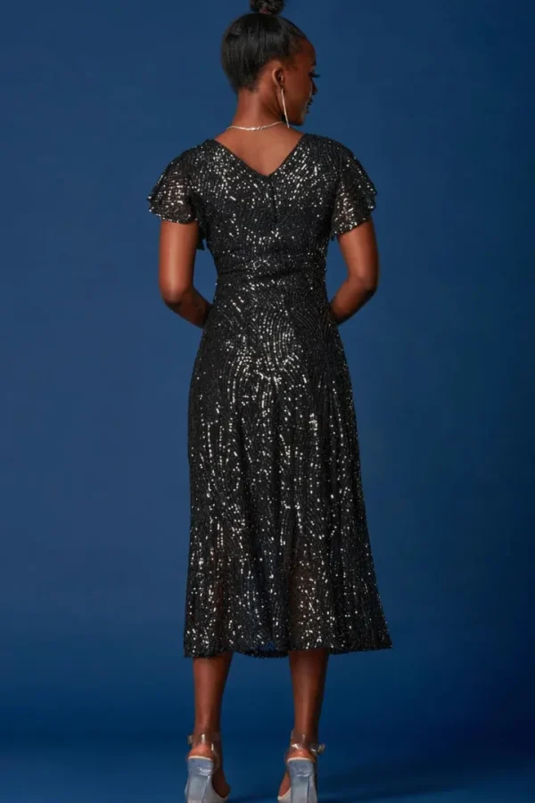 Jolie Moi Occasionwear<SEQUIN FIT & FLARE MAXI DRESS (BLACK) CURVE