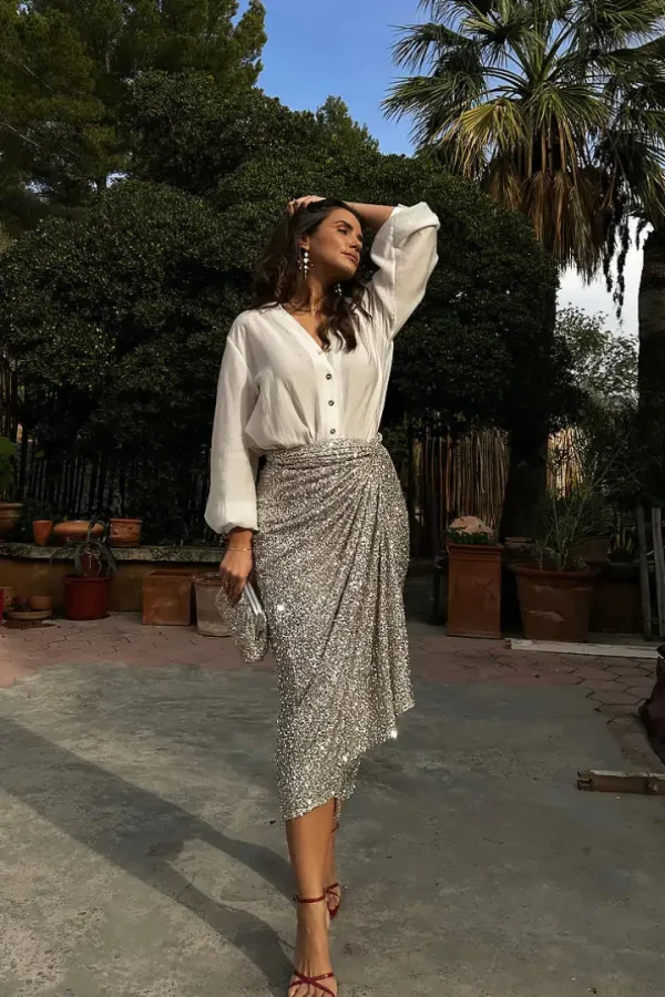 Never Fully Dressed Skirts<Sequin Maxi Wrap Jaspre Skirt (Silver)