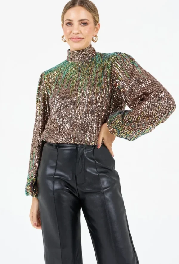 Zibi Shirts & Blouses<Sia High Neck Sequin Blouse