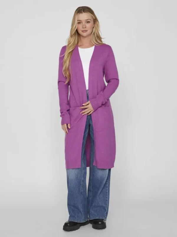 Vila Jumpers & Cardigans<Sian Longline Cardigan (Cattleya Orchid/Dark Melange)