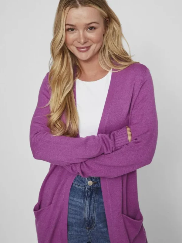Vila Jumpers & Cardigans<Sian Longline Cardigan (Cattleya Orchid/Dark Melange)