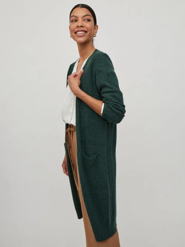 sian_longline_cardigan_pi_2.webp Vila Jumpers & Cardigans<Sian Longline Cardigan (Pineneedle/Dark Melange)