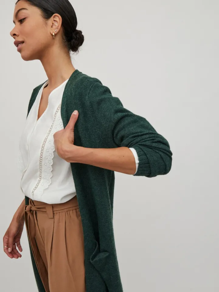 sian_longline_cardigan_pi_3.webp Vila Jumpers & Cardigans<Sian Longline Cardigan (Pineneedle/Dark Melange)