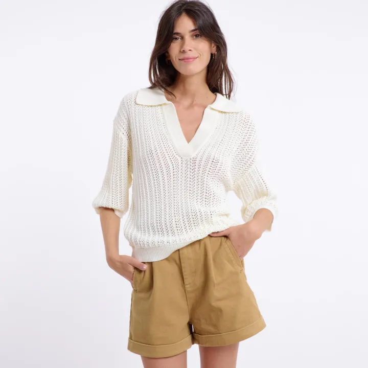 sibel_short_sleeved_jumpe_0.webp Artlove Jumpers & Cardigans<SIBEL SHORT SLEEVED JUMPER (CREAM)