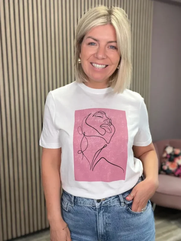 Vila T-Shirts<Sive Line O-Neck T-Shirt (Snow White/Pink)
