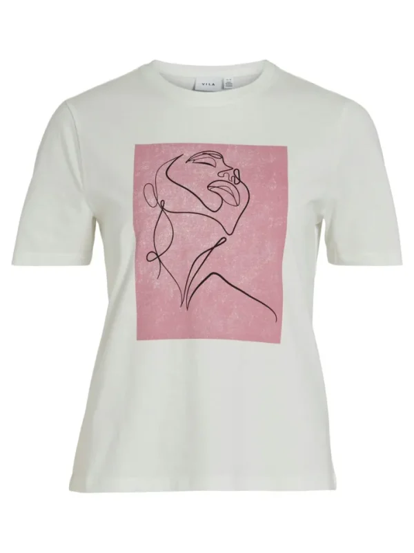 Vila T-Shirts<Sive Line O-Neck T-Shirt (Snow White/Pink)
