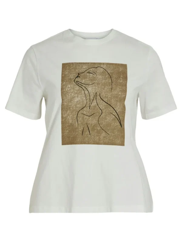 Vila T-Shirts<Sybil Line O-Neck T-Shirt (Snow White/Khaki)