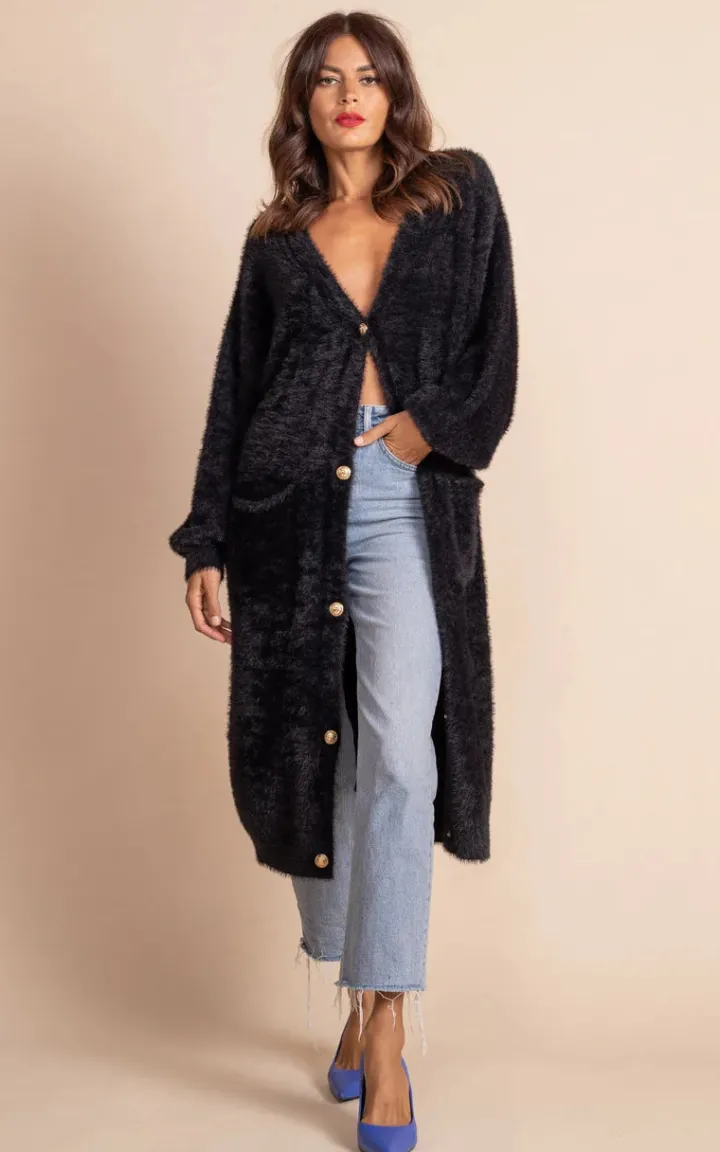 taylor_longline_cardigan__0.webp Dancing Leopard Jumpers & Cardigans<Taylor Longline Cardigan (Black)