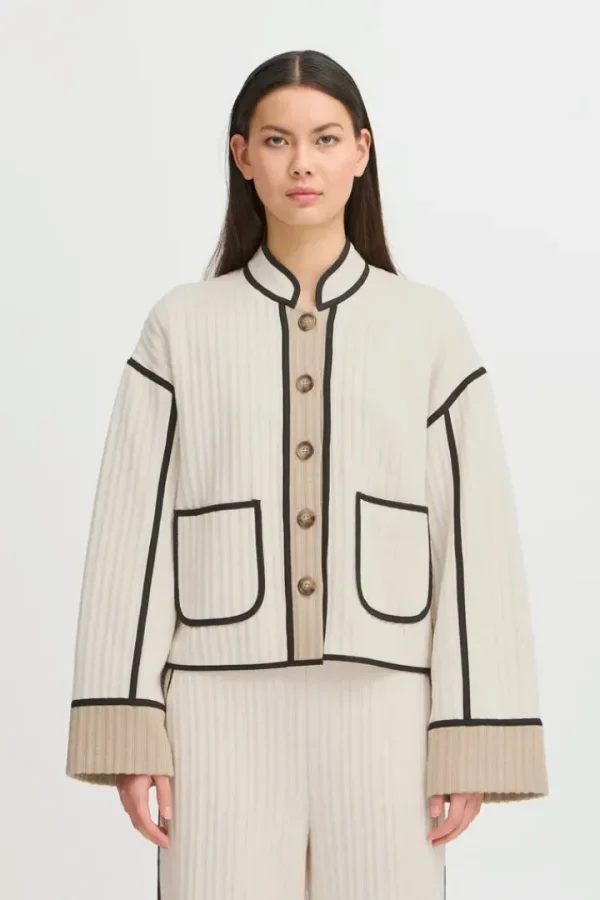 Ichi Jumpers & Cardigans<Tessa Quilted Cardigan (Almond Milk)