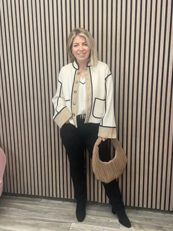 Ichi Jumpers & Cardigans<Tessa Quilted Cardigan (Almond Milk)