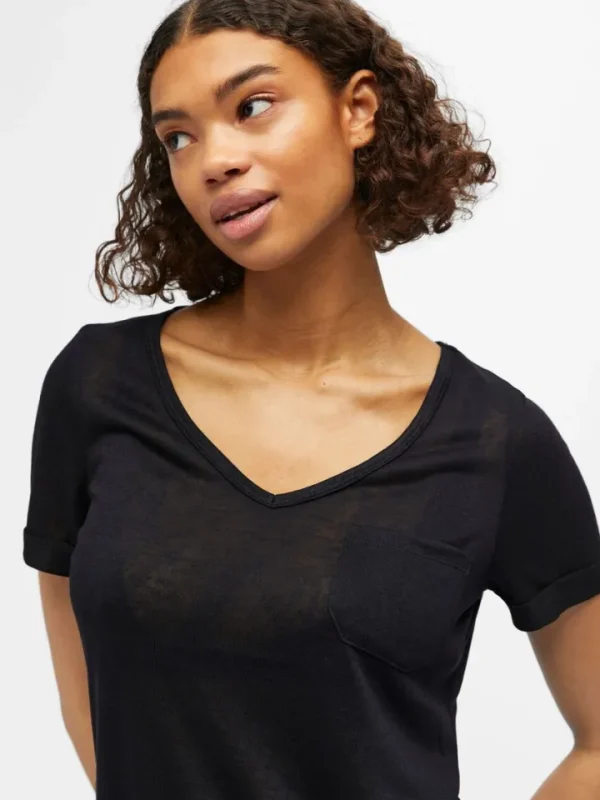 Object T-Shirts<TESSI V NECK T-SHIRT (BLACK)