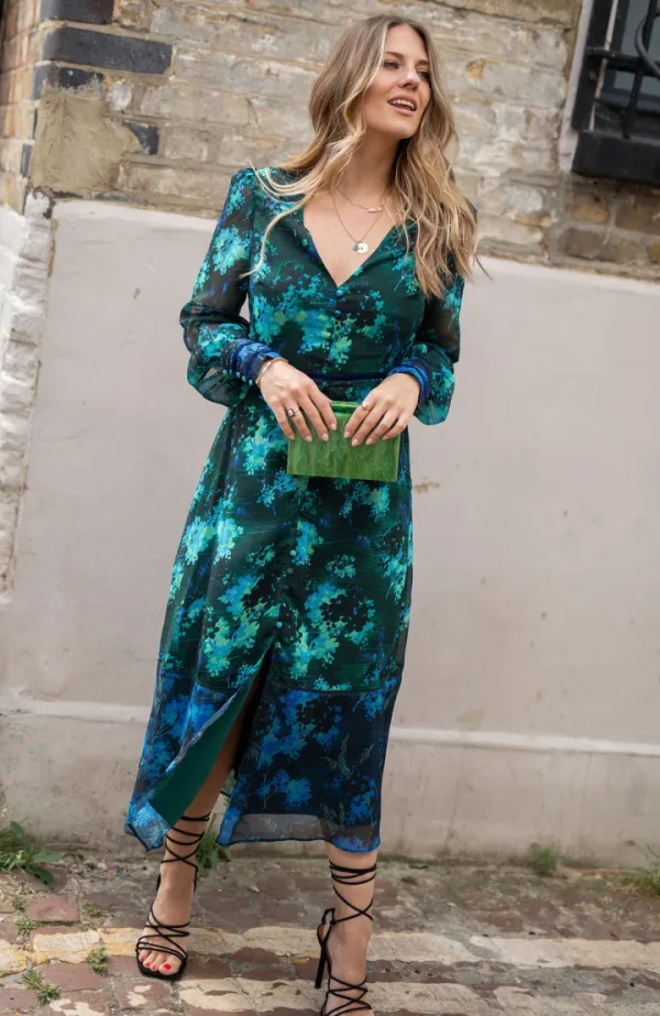 Hope & Ivy Occasionwear<The Babette Contrast Print Button Front Midi Dress Curve