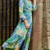 Hope & Ivy Occasionwear | Dresses<The bell Floral Print Blouson Sleeve Maxi Wrap Dress