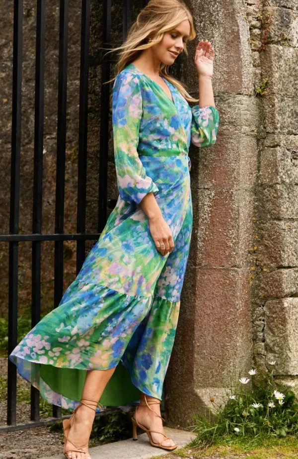 Hope & Ivy Occasionwear | Dresses<The bell Floral Print Blouson Sleeve Maxi Wrap Dress