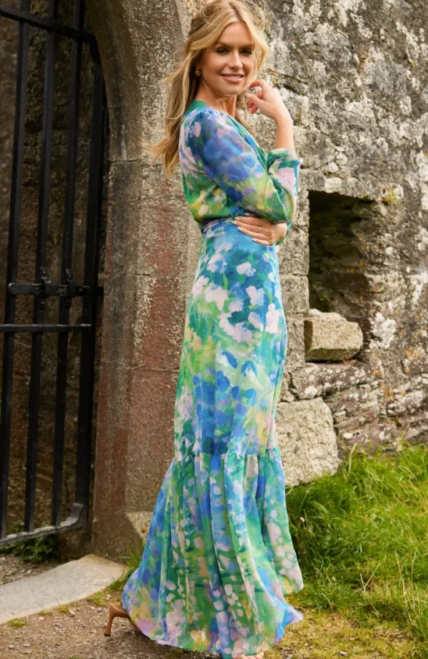 Hope & Ivy Occasionwear | Dresses<The bell Floral Print Blouson Sleeve Maxi Wrap Dress