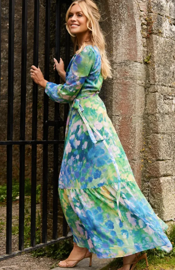 Hope & Ivy Occasionwear | Dresses<The bell Floral Print Blouson Sleeve Maxi Wrap Dress