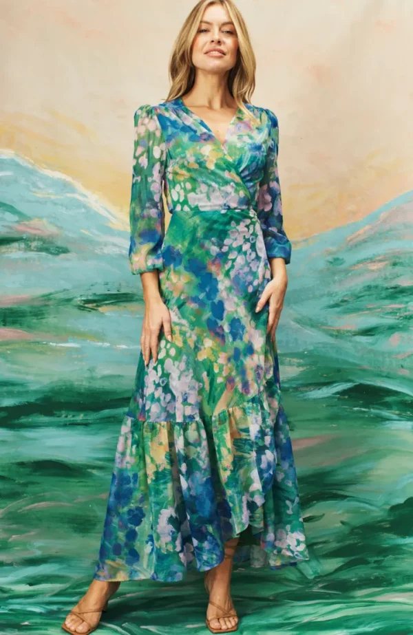 Hope & Ivy Occasionwear | Dresses<The bell Floral Print Blouson Sleeve Maxi Wrap Dress