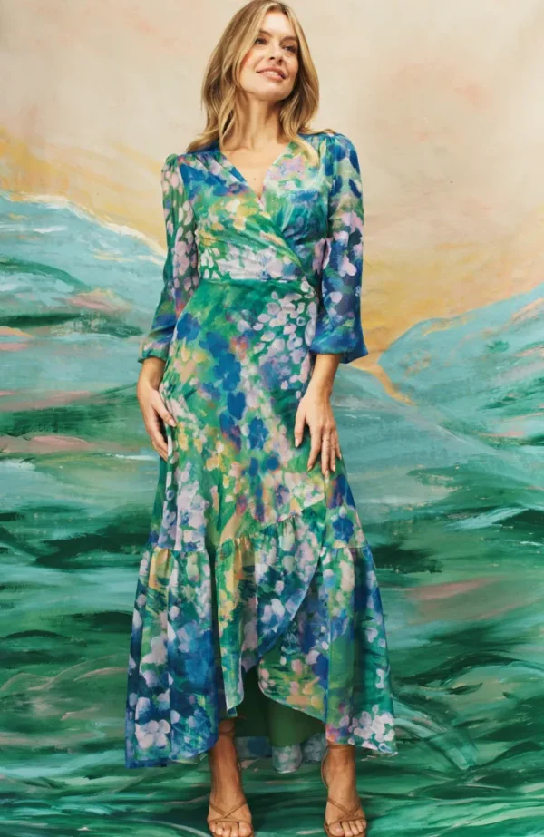 Hope & Ivy Occasionwear | Dresses<The bell Floral Print Blouson Sleeve Maxi Wrap Dress