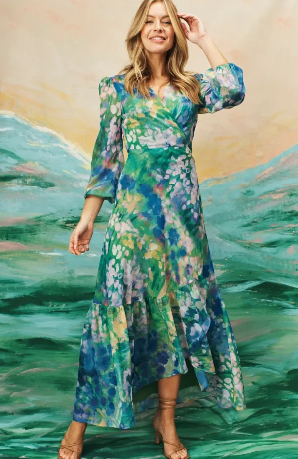 Hope & Ivy Occasionwear | Dresses<The bell Floral Print Blouson Sleeve Maxi Wrap Dress