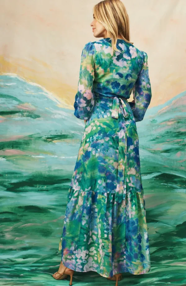 Hope & Ivy Occasionwear | Dresses<The bell Floral Print Blouson Sleeve Maxi Wrap Dress