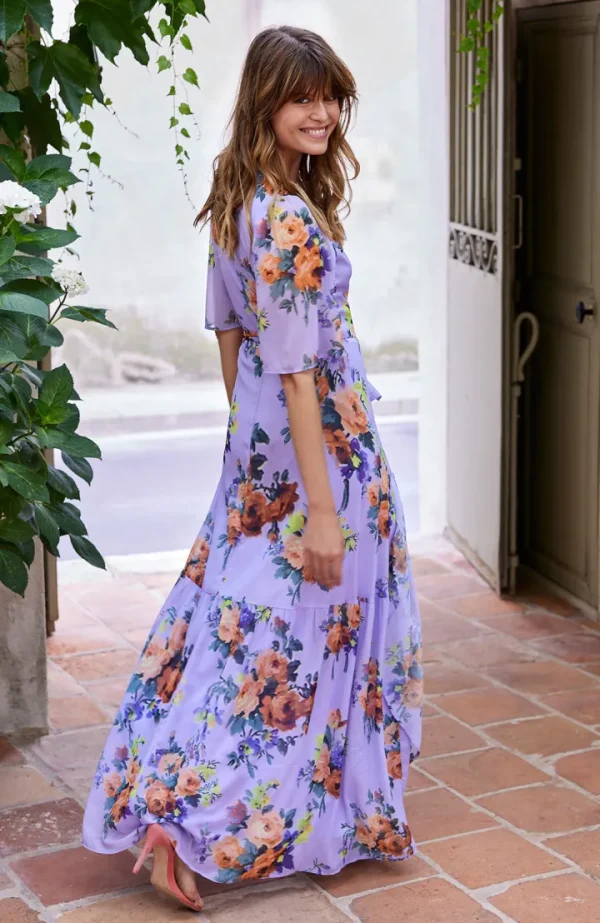 Hope & Ivy Occasionwear<The Cherish Flutter Sleeve Maxi Wrap Dress With Tie Waist