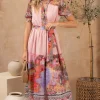 Hope & Ivy Occasionwear<The Fenella Button Front Midi Dress (Pink)