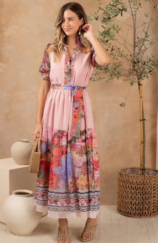 Hope & Ivy Occasionwear<The Fenella Button Front Midi Dress (Pink)