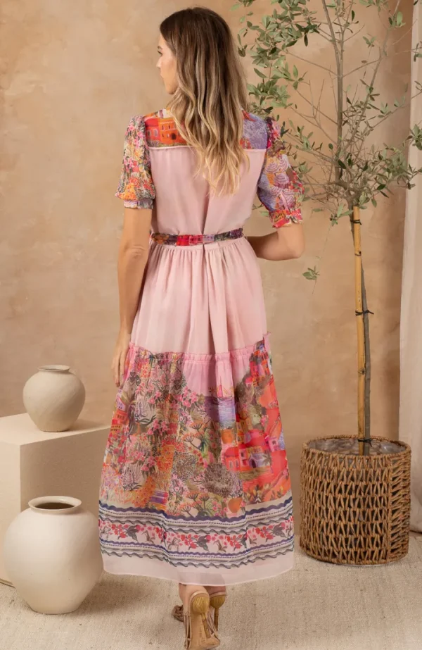 Hope & Ivy Occasionwear<The Fenella Button Front Midi Dress (Pink)