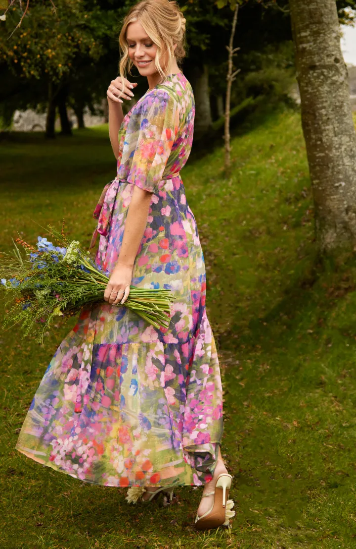the_foxglove_floral_print_1.webp Hope & Ivy Occasionwear | Dresses<The Foxglove Floral Print Flutter Sleeve Maxi Wrap Dress