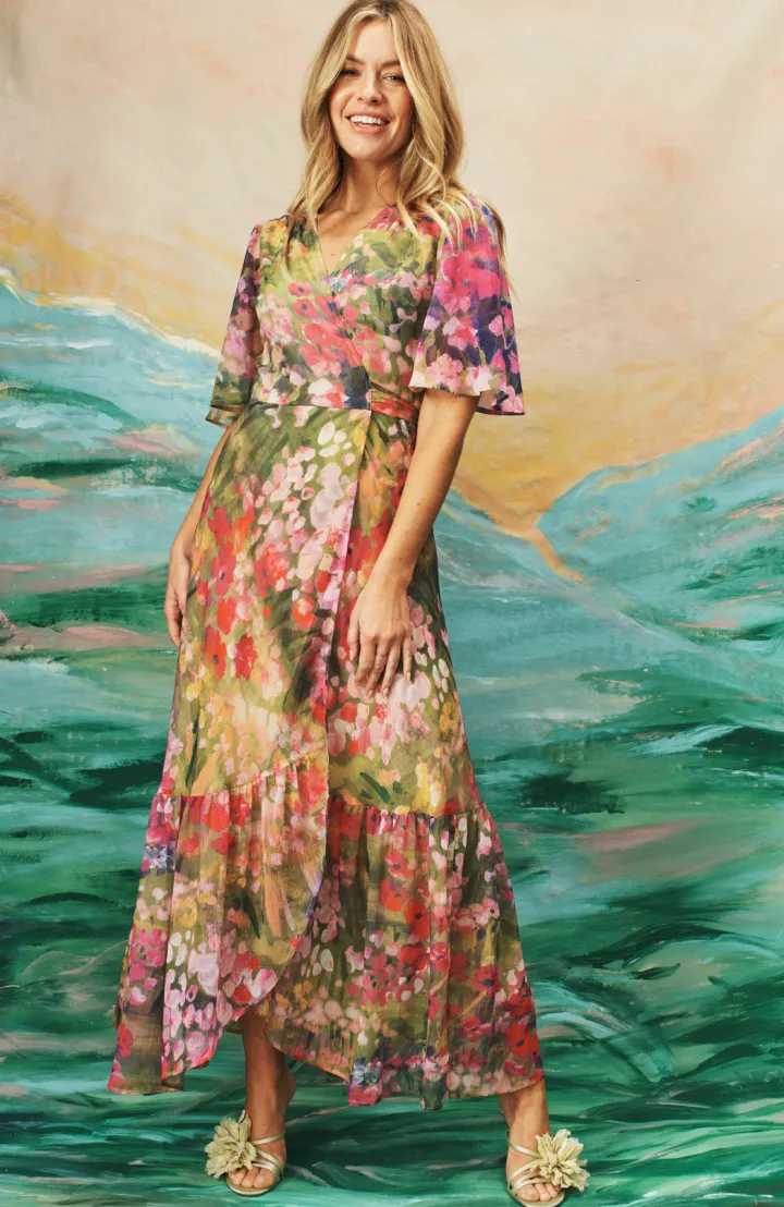 the_foxglove_floral_print_4.webp Hope & Ivy Occasionwear | Dresses<The Foxglove Floral Print Flutter Sleeve Maxi Wrap Dress