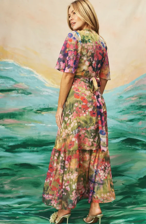 Hope & Ivy Occasionwear | Dresses<The Foxglove Floral Print Flutter Sleeve Maxi Wrap Dress