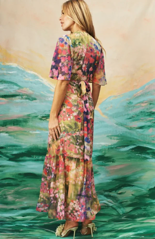 Hope & Ivy Occasionwear | Dresses<The Foxglove Floral Print Flutter Sleeve Maxi Wrap Dress