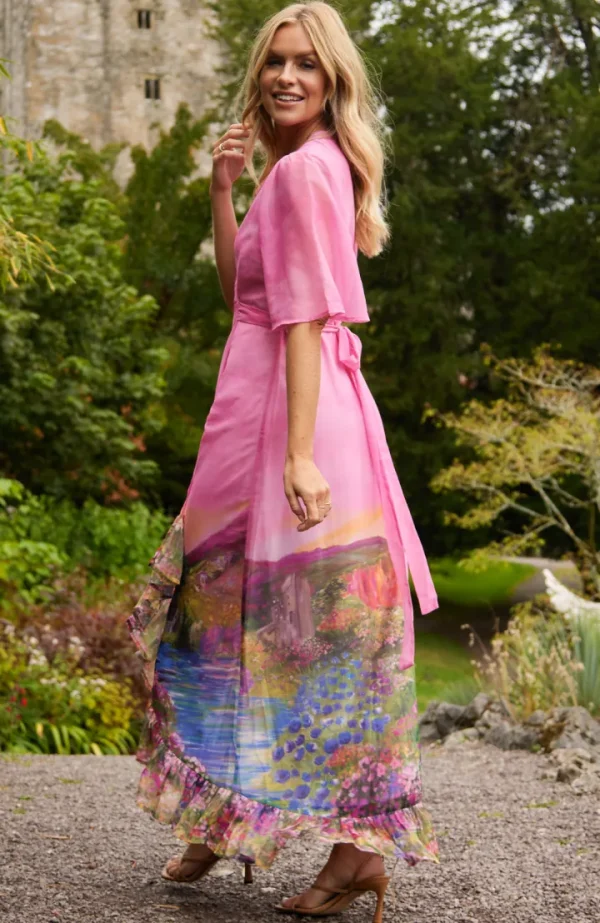 Hope & Ivy Occasionwear | Dresses<The Iris Printed Flutter Sleeve Maxi Wrap Dress