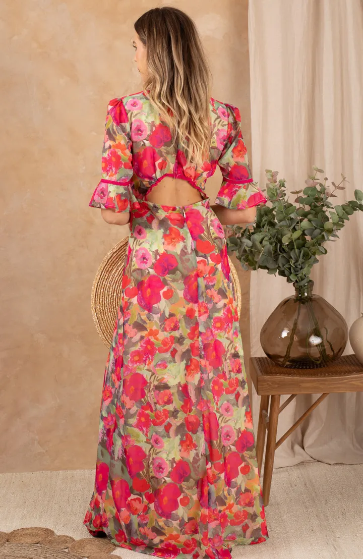 the_isla_frill_sleeve_thi_5.webp Hope & Ivy Occasionwear<The Isla Frill Sleeve Thigh Split Open Back Midi Dress (Red/Green)