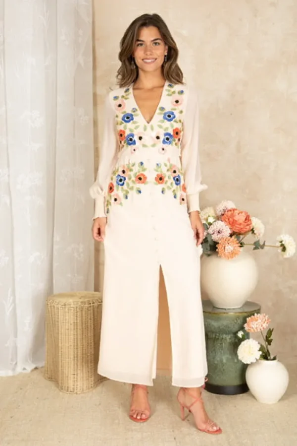 Hope & Ivy Occasionwear | Dresses<The Jayda Embellished Blouson Sleeve Midi Dress