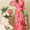 Hope & Ivy Occasionwear | Dresses<The Roxanne Flutter Sleeve Maxi Wrap Dress (/Red)