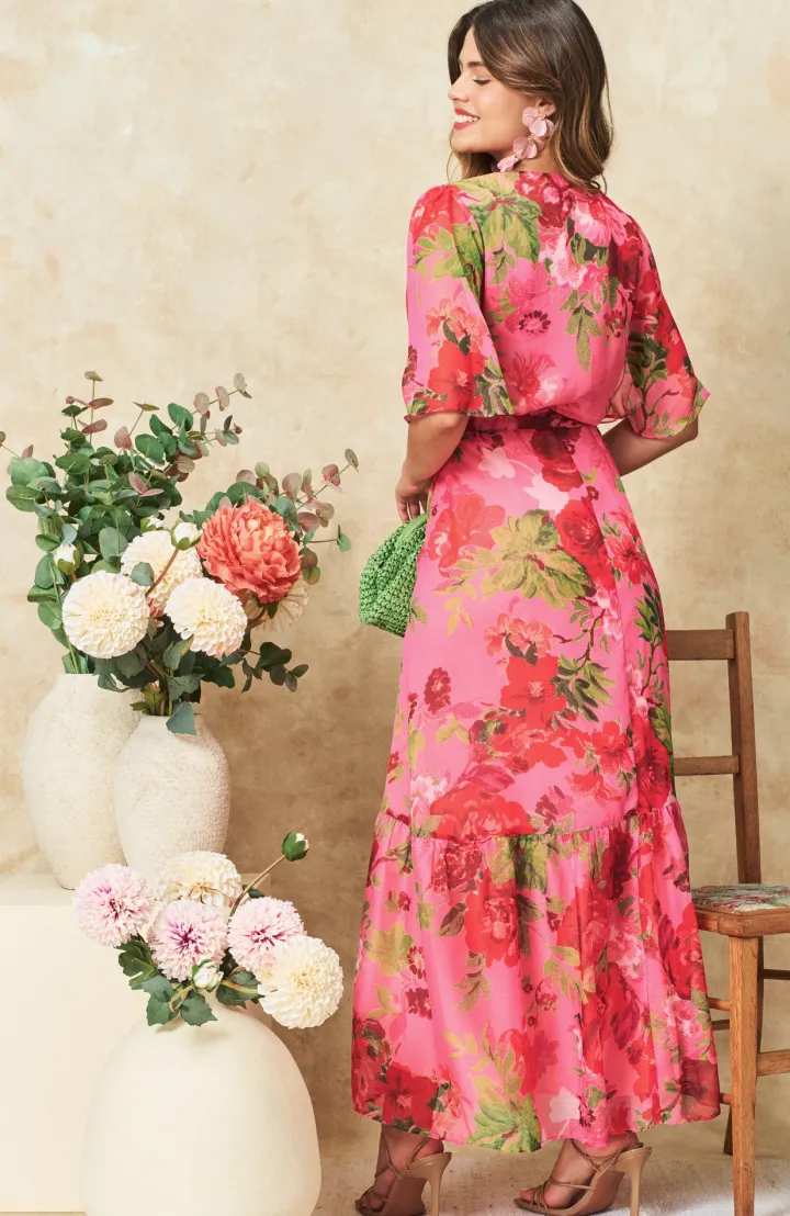 the_roxanne_flutter_sleev_2.webp Hope & Ivy Occasionwear | Dresses<The Roxanne Flutter Sleeve Maxi Wrap Dress (/Red)