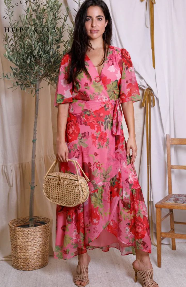 the_roxanne_flutter_sleev_5.webp Hope & Ivy Occasionwear | Dresses<The Roxanne Flutter Sleeve Maxi Wrap Dress (/Red)