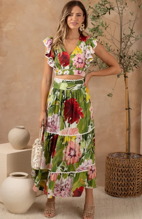 Hope & Ivy Co-Ords | Occasionwear<The Susie High Waisted Tiered Skirt with Scalloped Trim