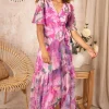 Hope & Ivy Occasionwear<THE TESSA FLUTTER SLEEVE MAXI WRAP DRESS (PINK/PURPLE)