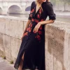Hope & Ivy Occasionwear<The Viola Dobby Mesh Embroidered Midi Dress With Tie Sleeves Curve