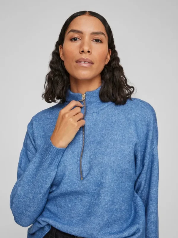 Vila Jumpers & Cardigans<Thilda Zip Knit Jumper (Federal Blue Melange)