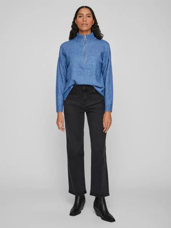 Vila Jumpers & Cardigans<Thilda Zip Knit Jumper (Federal Blue Melange)