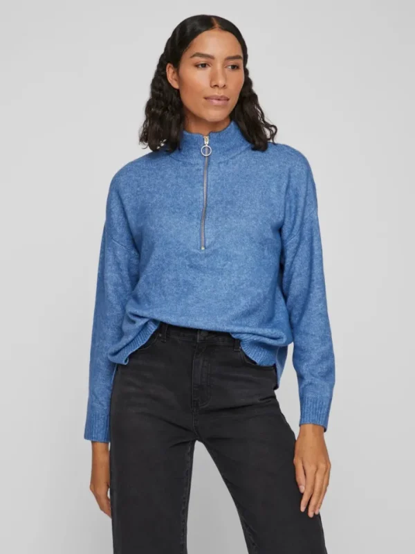 Vila Jumpers & Cardigans<Thilda Zip Knit Jumper (Federal Blue Melange)