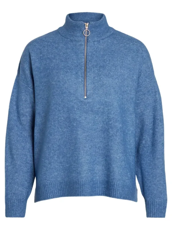 Vila Jumpers & Cardigans<Thilda Zip Knit Jumper (Federal Blue Melange)