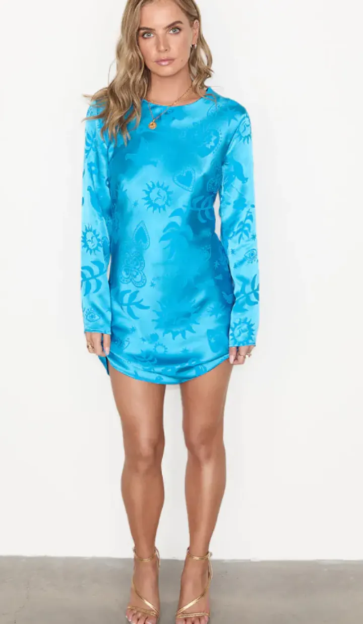 turquoise_sundazed_summer_3.webp Never Fully Dressed Occasionwear | Dresses<Turquoise Sundazed Summer Mini Soho Dress (Blue)
